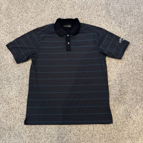Callaway Golf Polo Shirt Men's Size Large Black Striped Performance Comfort - Picture 1 of 3